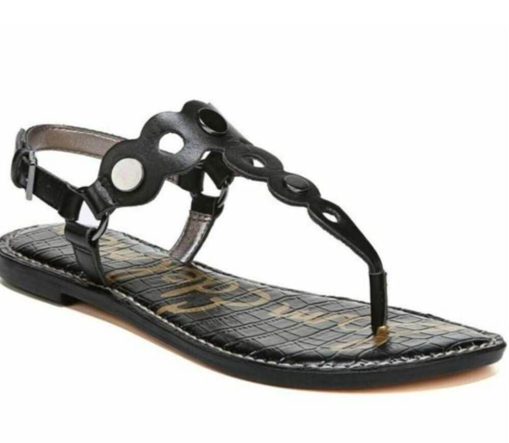 SAM EDELMAN Gilly Black Leather Studded T Sandal Size 6M